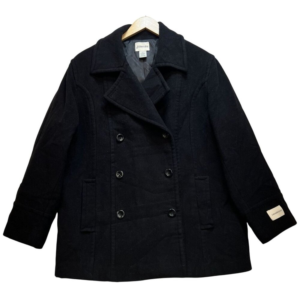 St. John's Bay Women's Double Breasted Cashmere Blend Pea Coat Size 2X Black